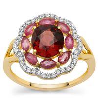 Red Garnet, Pink Sapphire Ring with White Zircon in 9K Gold 3.25cts