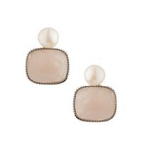 Morganite Earrings with Kaori Cultured Pearl in Sterling Silver