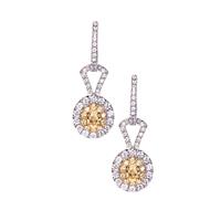 Yellow Diamonds Earrings with White Diamonds in 14K Two Tone Gold 1cts