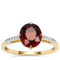 Malawi Garnet Ring with White Zircon in 9K Gold 2.65cts