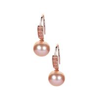 Apricot Cultured Pearl Earrings with White Topaz in Rose Gold Tone Sterling Silver (10mm)