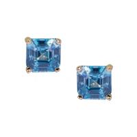 Asscher Cut Ratanakiri Blue Zircon Earrings in 9K Gold 3.55cts