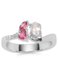Goshenite, Oyo Pink Tourmaline Ring with White Zircon in Sterling Silver 0.56ct