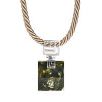 Baltic Green Amber (26x32mm) Necklace with Baltic Cognac Amber in Sterling Silver