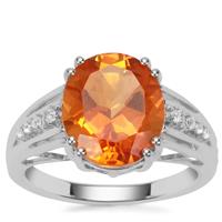 Padparadscha Quartz Ring with White Zircon in Sterling Silver 4.96cts 