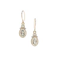 Peacock Parti Oregon Sunstone Earrings with White Zircon in 9K Gold 1.56cts