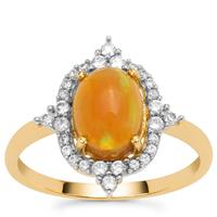Ethiopian Dark Opal Ring with White Zircon in 9K Gold 1.60cts