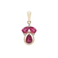 Nigerian Rubellite Pendant with White Zircon in 9K Gold 1.60cts