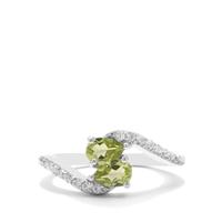 Red Dragon Peridot Ring with White Zircon in Sterling Silver 1.29cts
