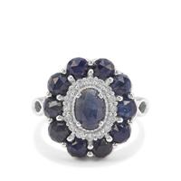 Rose Cut Bharat Blue Sapphire Ring with White Zircon in Sterling Silver 5.09cts