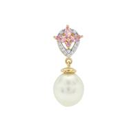 South Sea Cultured Pearl, Pink Sapphire Pendant with White Zircon in 9K Gold (10mm)