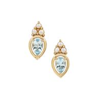 Santa Maria Aquamarine Earrings with Kaori Cultured Pearl in 9K Gold 