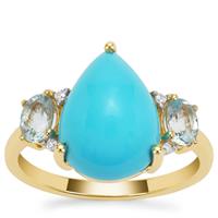 Sleeping Beauty Turquoise, Santa Maria Aquamarine Ring with White Zircon in 9K Gold 5cts