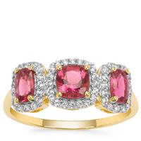 Nigerian Rubellite Ring with White Zircon in 9K Gold 1.40cts