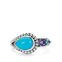 Sleeping Beauty Turquoise and Bengal Iolite Samuel B Ring with Swiss Blue Topaz in Sterling Silver 1.60cts