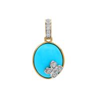 Sleeping Beauty Turquoise Pendant with White Zircon in 9K Gold 4.25cts