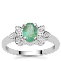 Zambian Emerald Ring with White Zircon in Sterling Silver 0.80ct