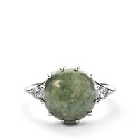 Moss-in-Snow Jade Ring with White Topaz in Sterling Silver 8.79cts
