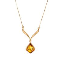 Baltic Cognac Amber Necklace in Gold Tone Sterling Silver (18x14mm)