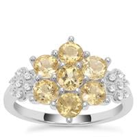Yellow Beryl Ring with White Zircon in Sterling Silver 1.73cts