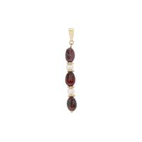 Rajasthan Garnet Pendant with Kaori Cultured Pearl in Gold Plated Sterling Silver 
