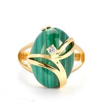 Congo Malachite Ring with White Topaz in Gold Tone Sterling Silver 13.75cts
