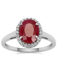 Burmese Ruby Ring with White Zircon in 9K White Gold 2.50cts