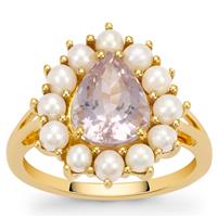 Minas Gerais Natural Kunzite Ring with Freshwater Cultured Pearl in 9K Gold 