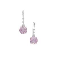 Honeycomb Cut Rose De France Amethyst Earrings with White Zircon in Sterling Silver 7.10cts