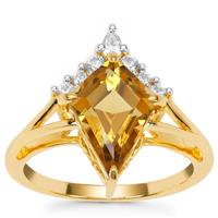 Diamantina Citrine Ring with White Zircon in Gold Plated Sterling Silver 2.95cts