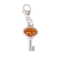 Baltic Cognac Amber (4x6mm) Key Charm  in Sterling Silver 