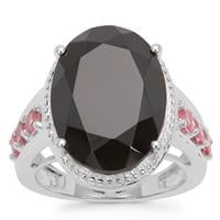 Black Spinel Ring with Kaffe Tourmaline in Sterling Silver 13.72cts