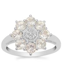 Plush Diamond Sunstone Ring with White Zircon in Sterling Silver 1.35cts
