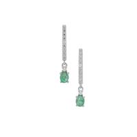 Emerald Earrings with White Zircon in Sterling Silver 0.80ct
