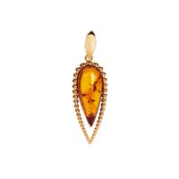 Baltic Cognac Amber (10x20mm) Pendant in Gold Tone Sterling Silver