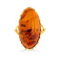 Baltic Cognac Amber Ring in Gold Tone Sterling Silver (24 x 13mm)
