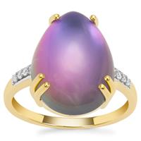 Purple Moonstone Ring with White Zircon in 9K Gold 9.20cts