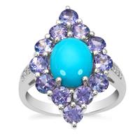 Sleeping Beauty Turquoise, Tanzanite Ring with White Zircon in Sterling Silver 4.55cts