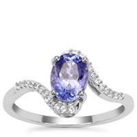 AAA Tanzanite Ring with White Zircon in 9K White Gold 1.50cts