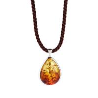 Baltic Ombre Amber (30x40mm) set in Sterling Silver Rope Necklace 