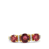 Congo Pink Tourmaline Ring with White Zircon in 9K Gold 1.40cts