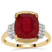Malagasy Ruby Ring with White Zircon in 9K Gold 9.10cts (F)