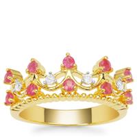 Thai Ruby Ring with White Zircon in Gold Plated Sterling Silver 0.75ct (F)