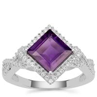 Zambian Amethyst Ring with White Zircon in Sterling Silver 2.75cts