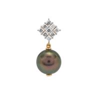 Tahitian Cultured Pearl Pendant with White Zircon in 9K Gold (13mm)