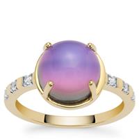Purple Moonstone Ring with White Zircon in 9K Gold 4.15cts