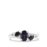 Bengal Iolite,Thai Sapphire Ring with White Zircon in Sterling Silver 1.20cts