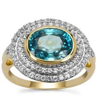 Ratanakiri Blue Zircon Ring with White Zircon in 9K Gold 4.90cts