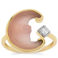 Lehrer Man in the Moon Pink Chalcedony Ring with White Zircon in 9K Gold 3.95cts