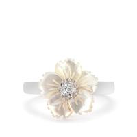 Mother of Pearl Flower Ring with White Zircon in Sterling Silver 